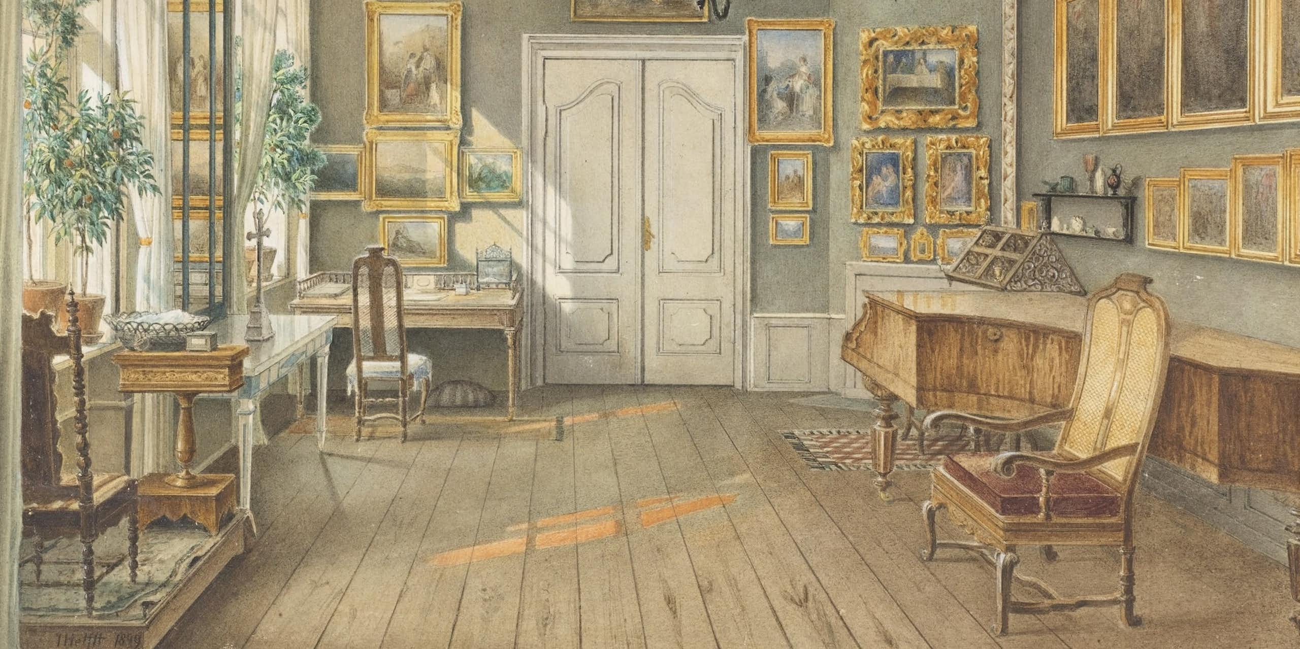 La sala de música de Fanny Hensel (de soltera Mendelssohn), de Julius Eduard Wilhelm Helfft.