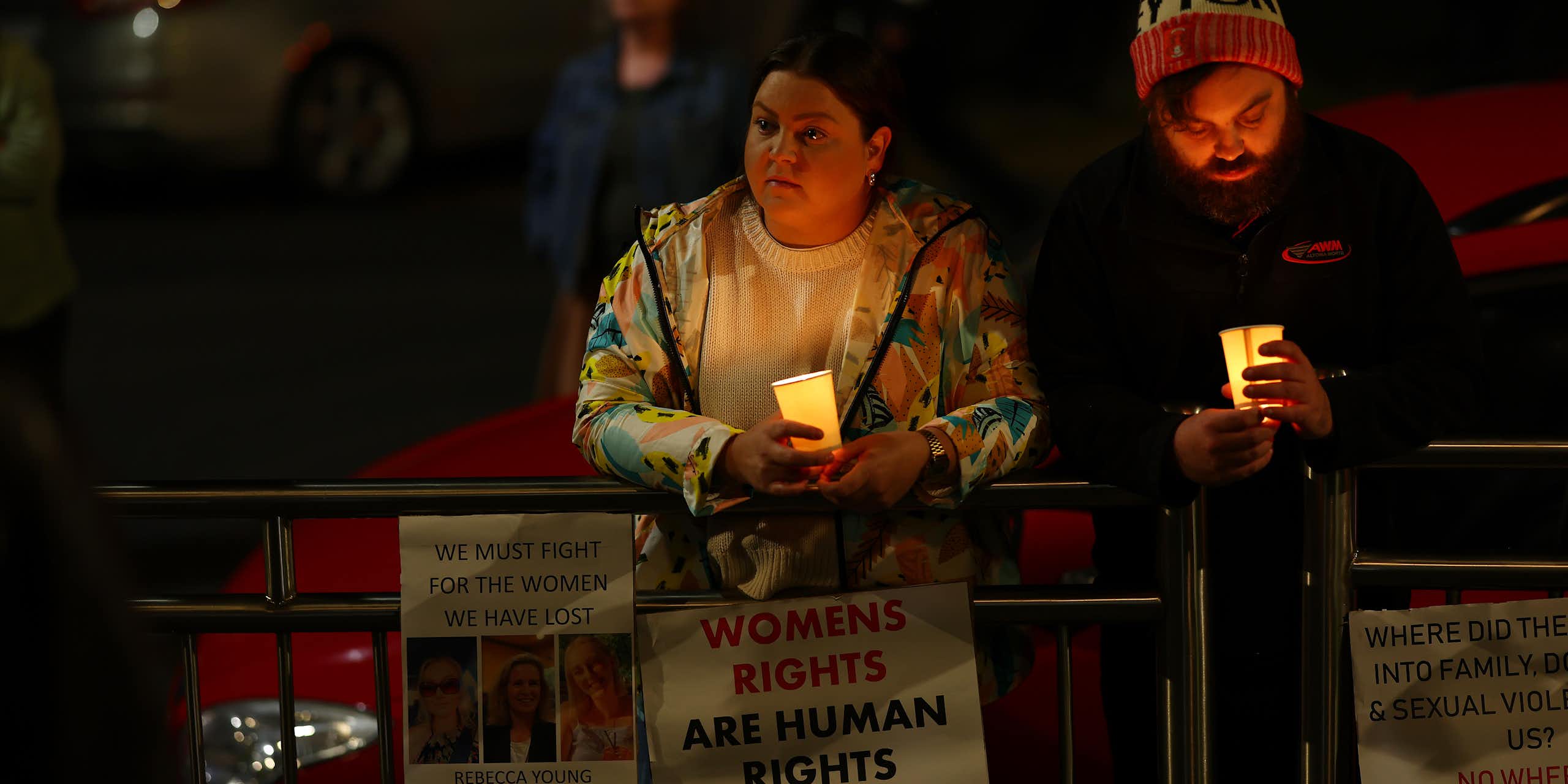 Members of the Ballarat community participate in a rally against men's violence following the alleged murder of three women in the regional Victorian city within the past three months.