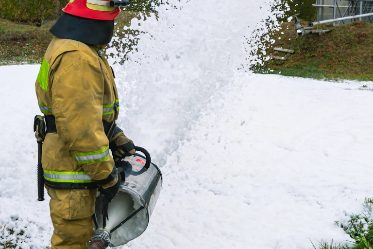firefighter with foam