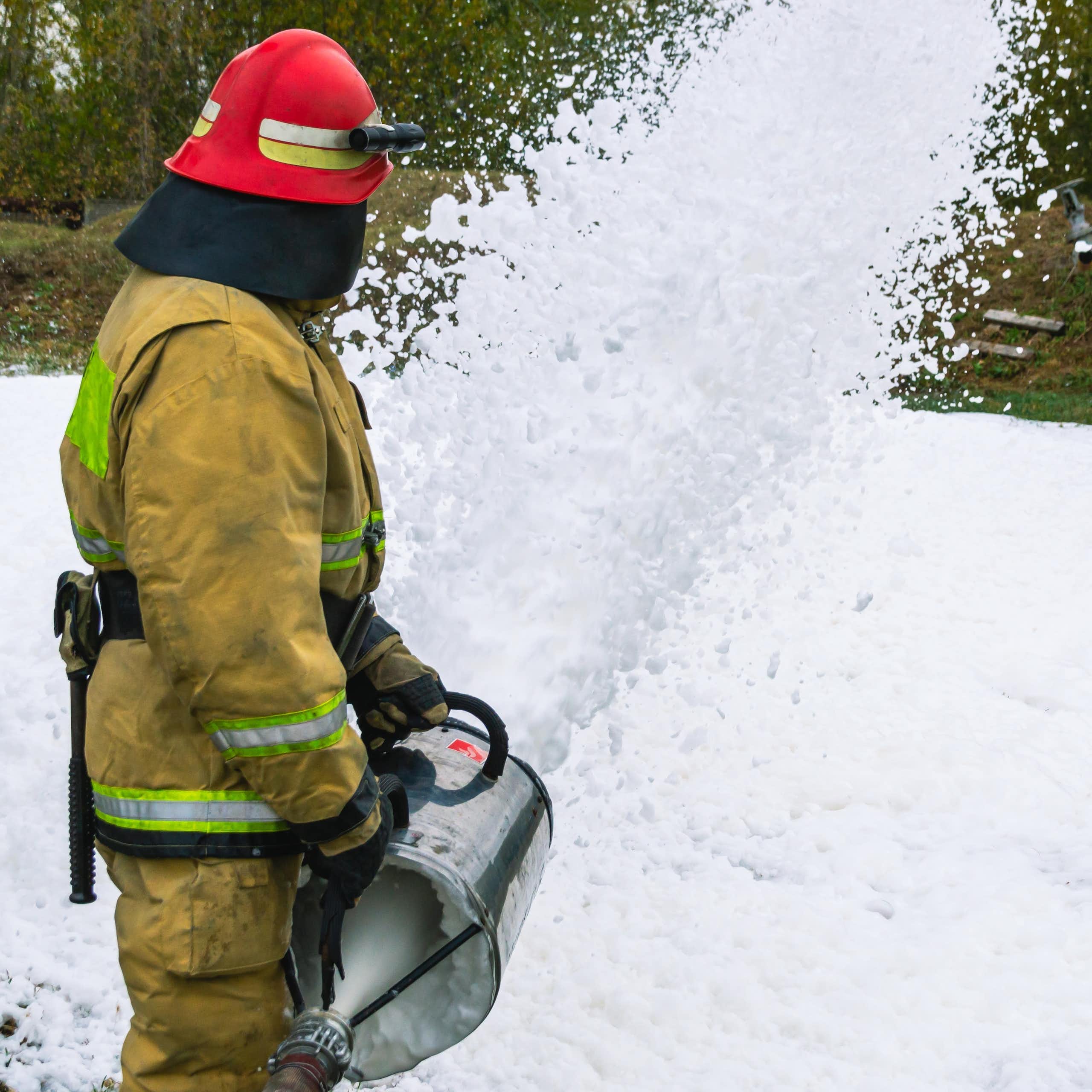 firefighter with foam