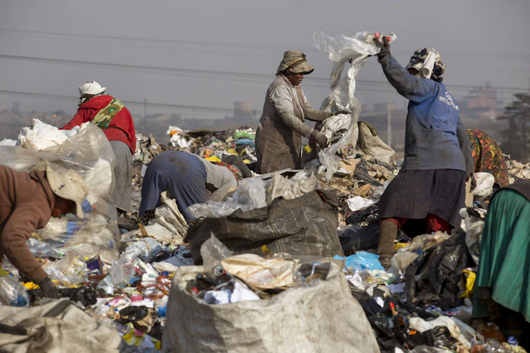 People picking waste from a refuse dump
