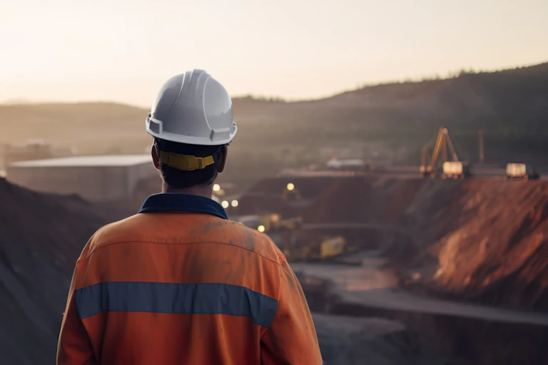 Miner looking across an open cast mine