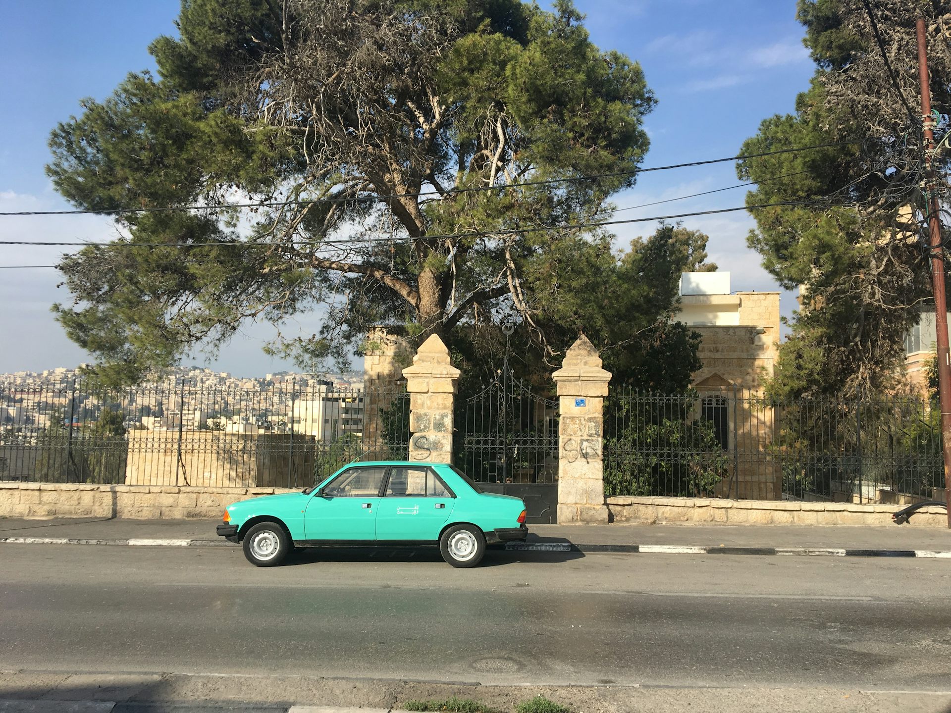 A blue Peugeot photographed in Gaza