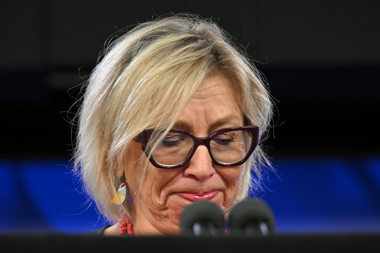 A close up of Rosie Batty giving a talk.