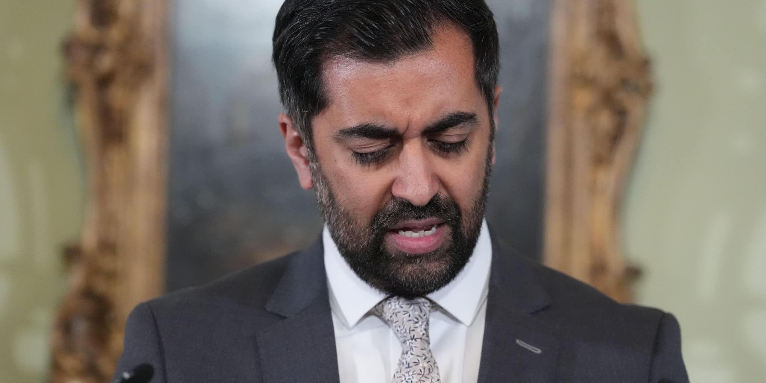 Humza Yousaf giving his resignation speech.