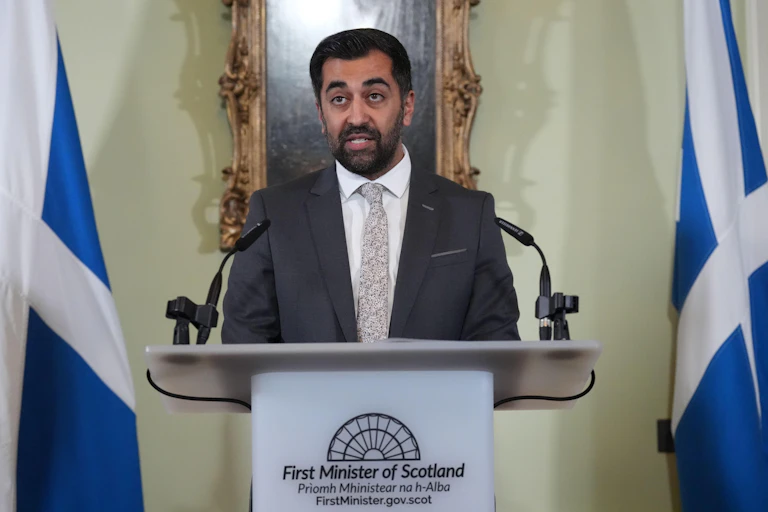 Humza Yousaf giving his resignation speech.