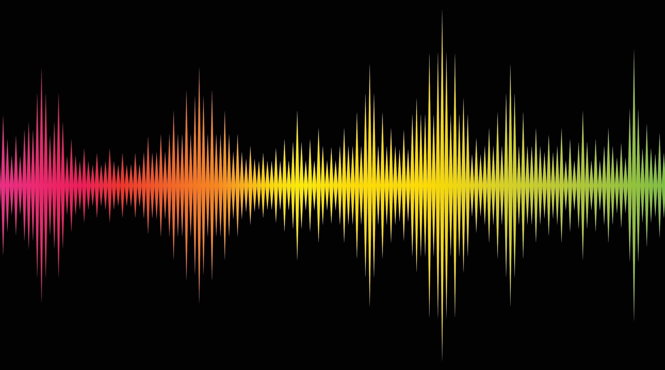 Illustration of a sound wave in multiple rainbow colours against a black background.