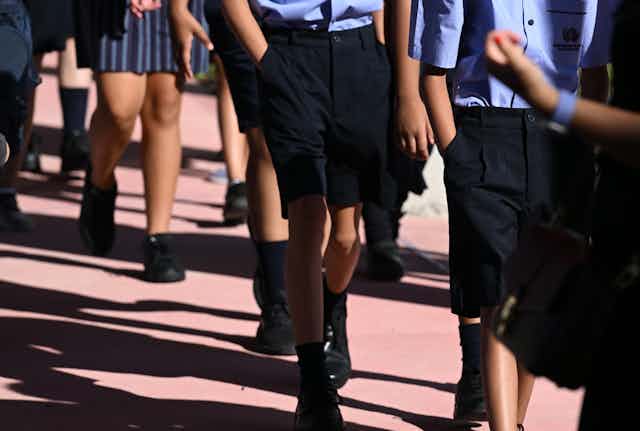 School students in uniform walking 