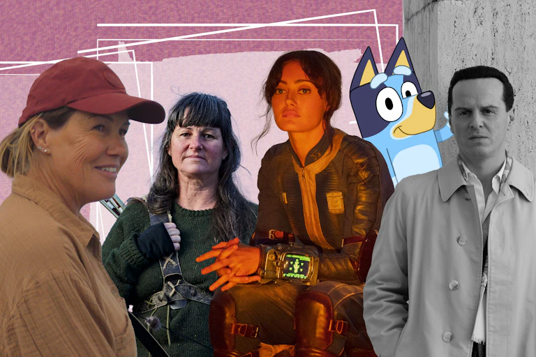 Composite picture of characters from TV shows like Alone, Fallout, Blue and Ripley