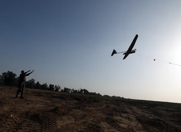 Israeli drone being released at the Gaza border.