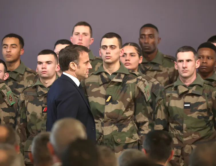 President Macron meeting French soldiers