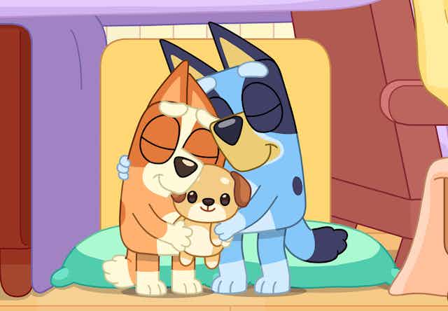 A still from the animated ABC show Bluey.