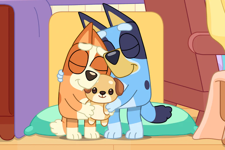 A still from the animated ABC show Bluey.