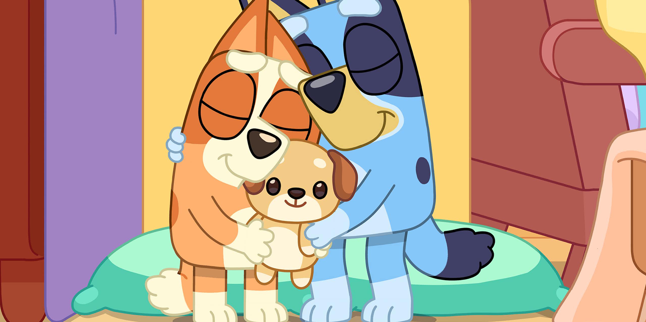A still from the animated ABC show Bluey.