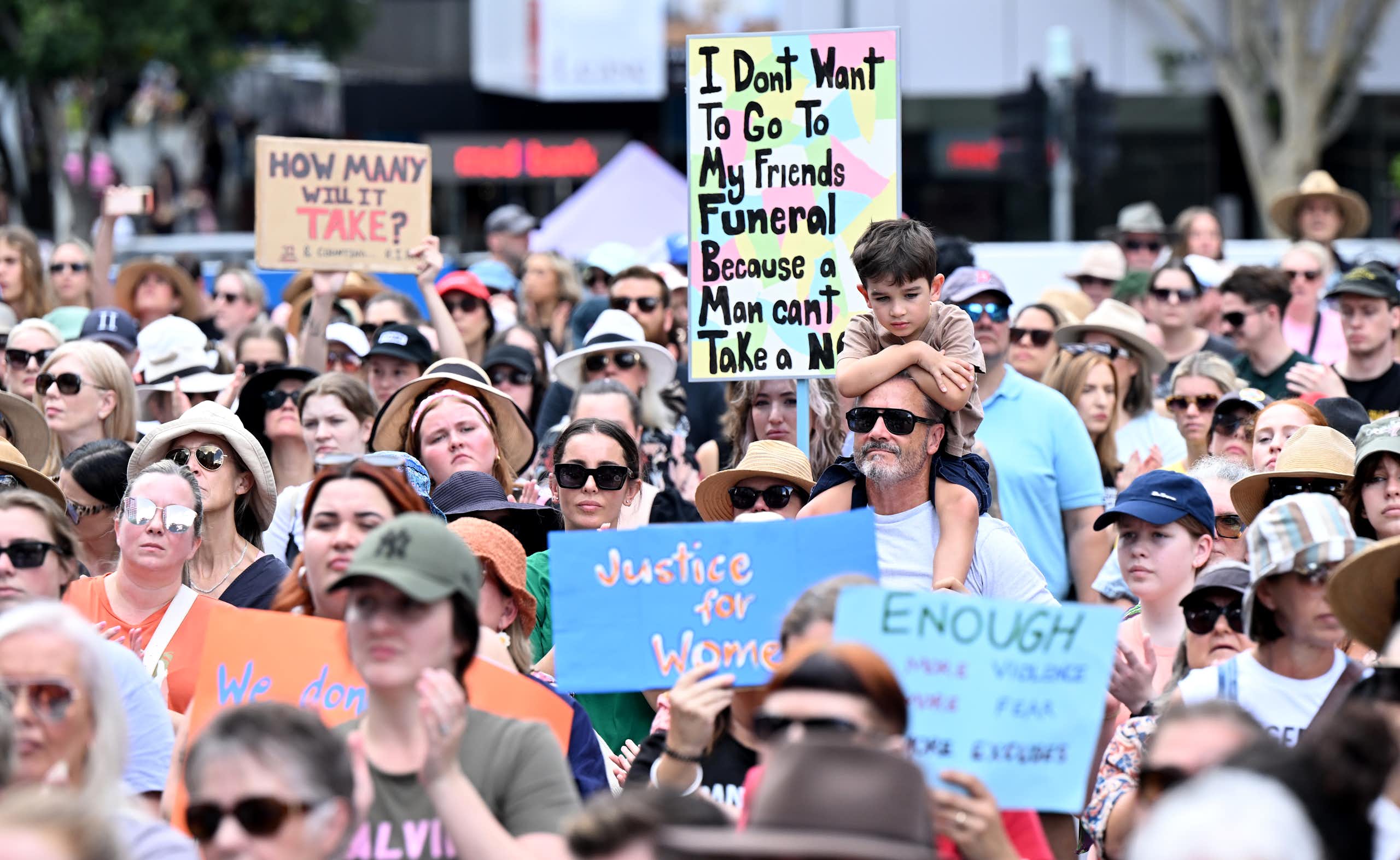 Protesters at the national rally against gender-based violence in Brisbane on April 28 2024. 