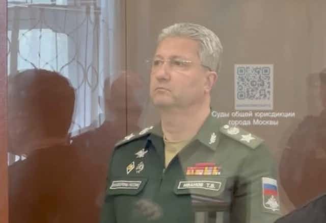 Russia's deputy defence minister, Timur Ivanov, faces court wearing his full military uniform