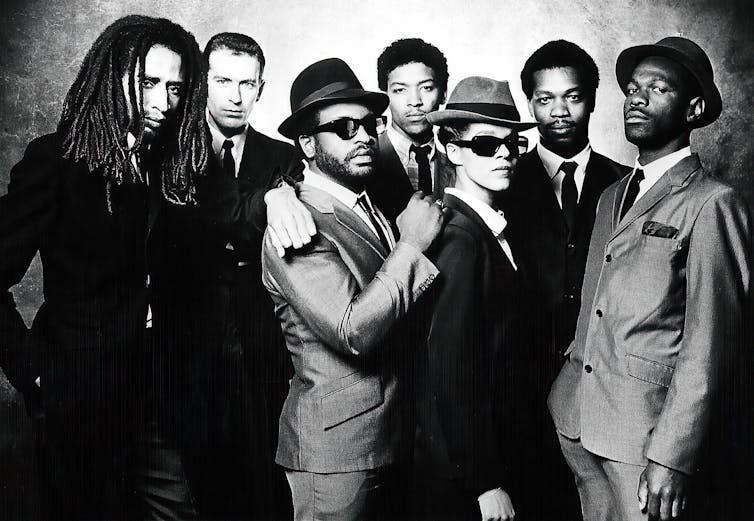 The ska band The Selecter in a line up for a photo opp.