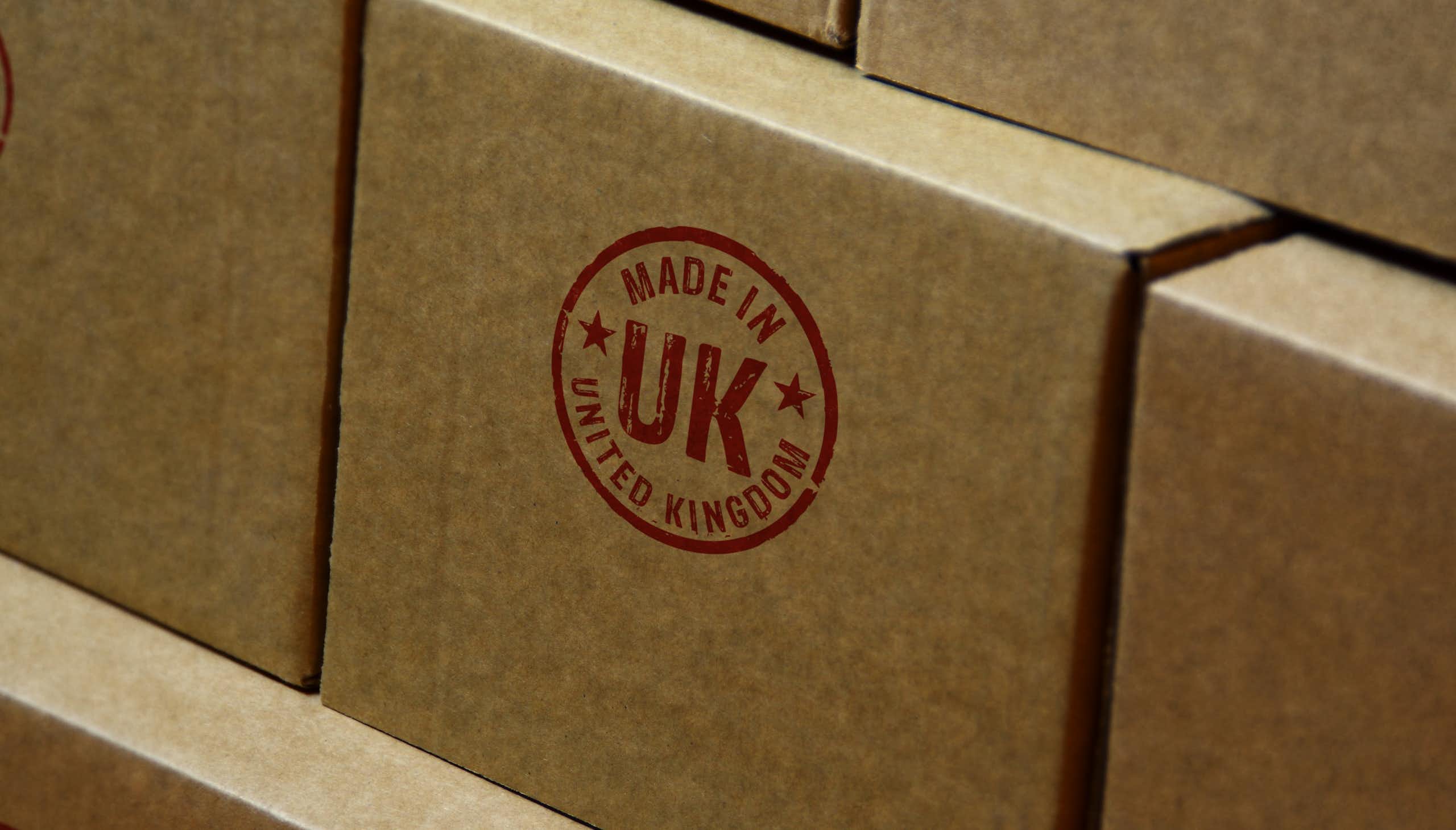 Boxes stamped with 'Made in UK'
