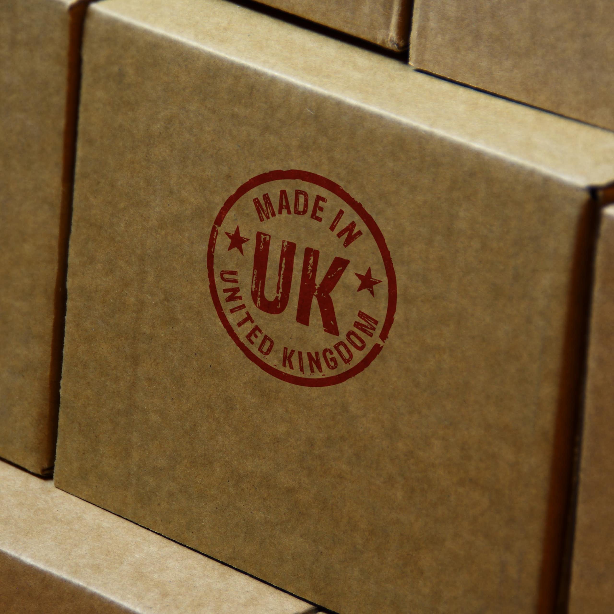 Boxes stamped with 'Made in UK'