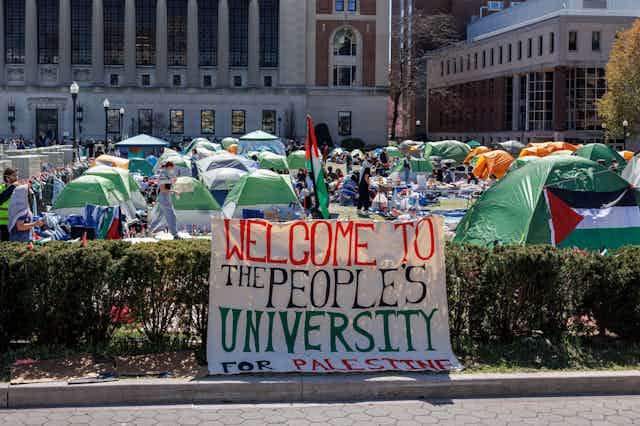 The students' protest camp at Columbia University in New York.