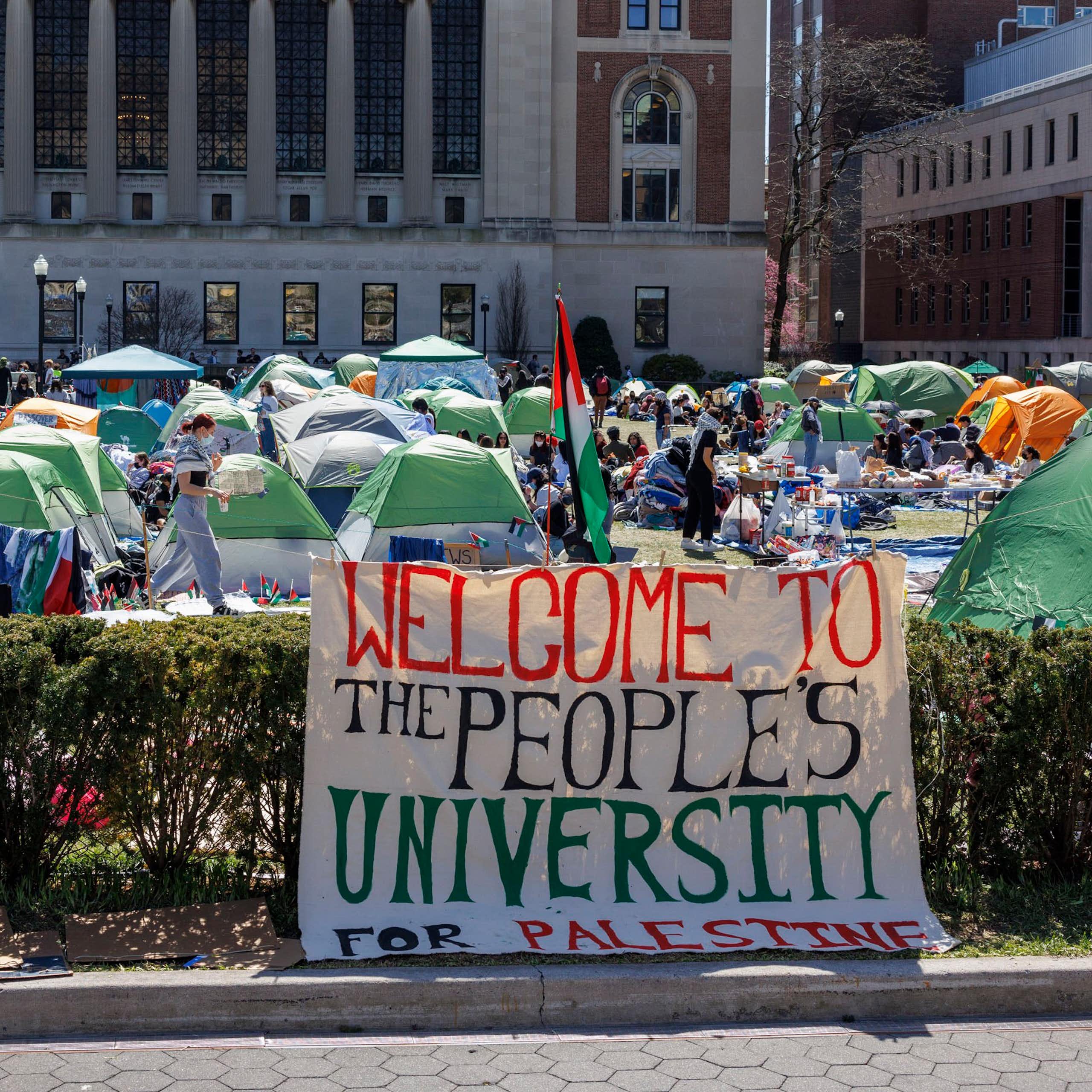 The students' protest camp at Columbia University in New York.