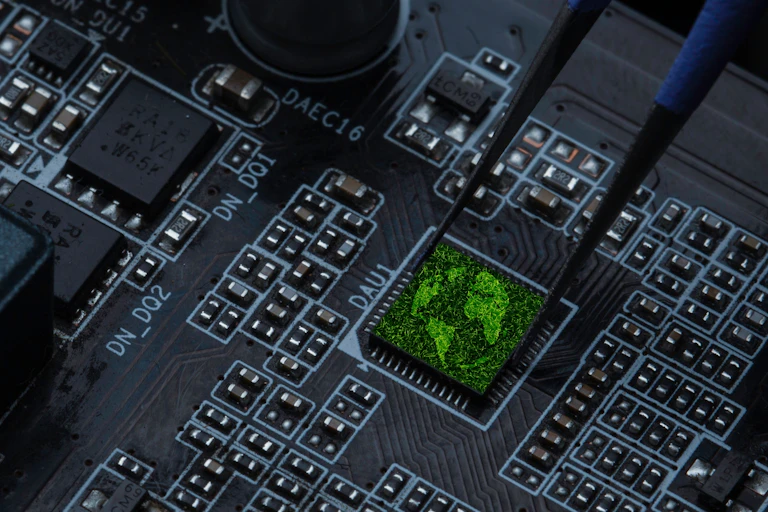 Green earth, computer chip background