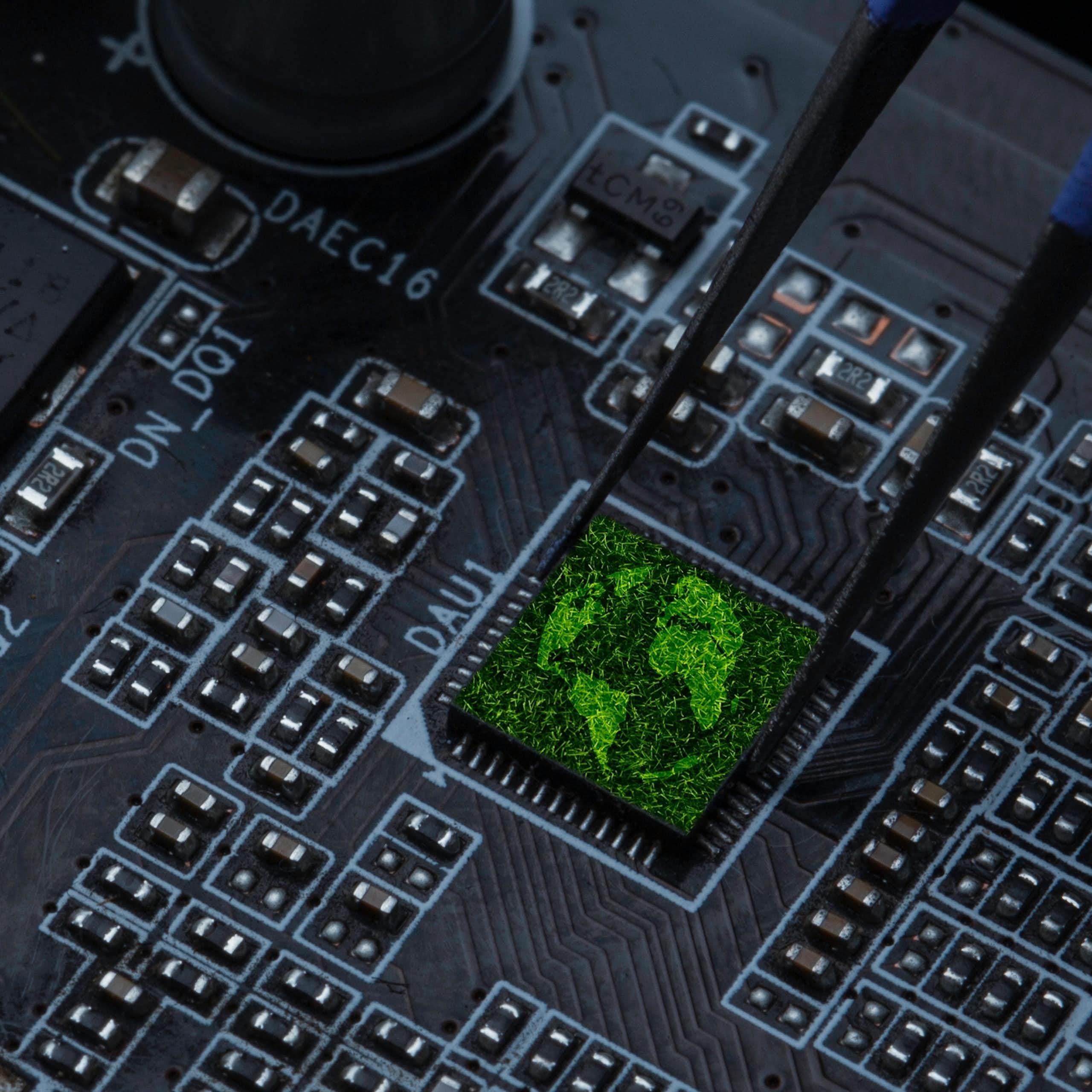 Green earth, computer chip background