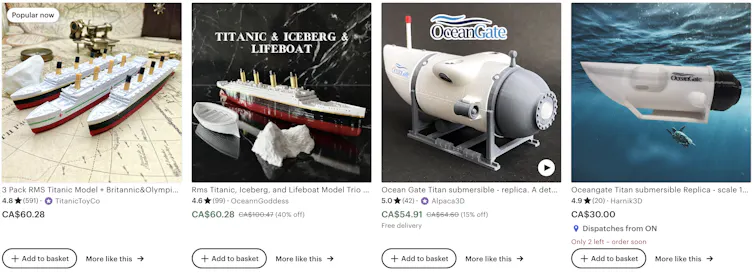 Screenshot from a website showing miniature titan and titanic figures.