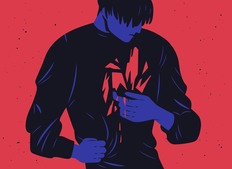 Illustration of a young man with a wounded chest