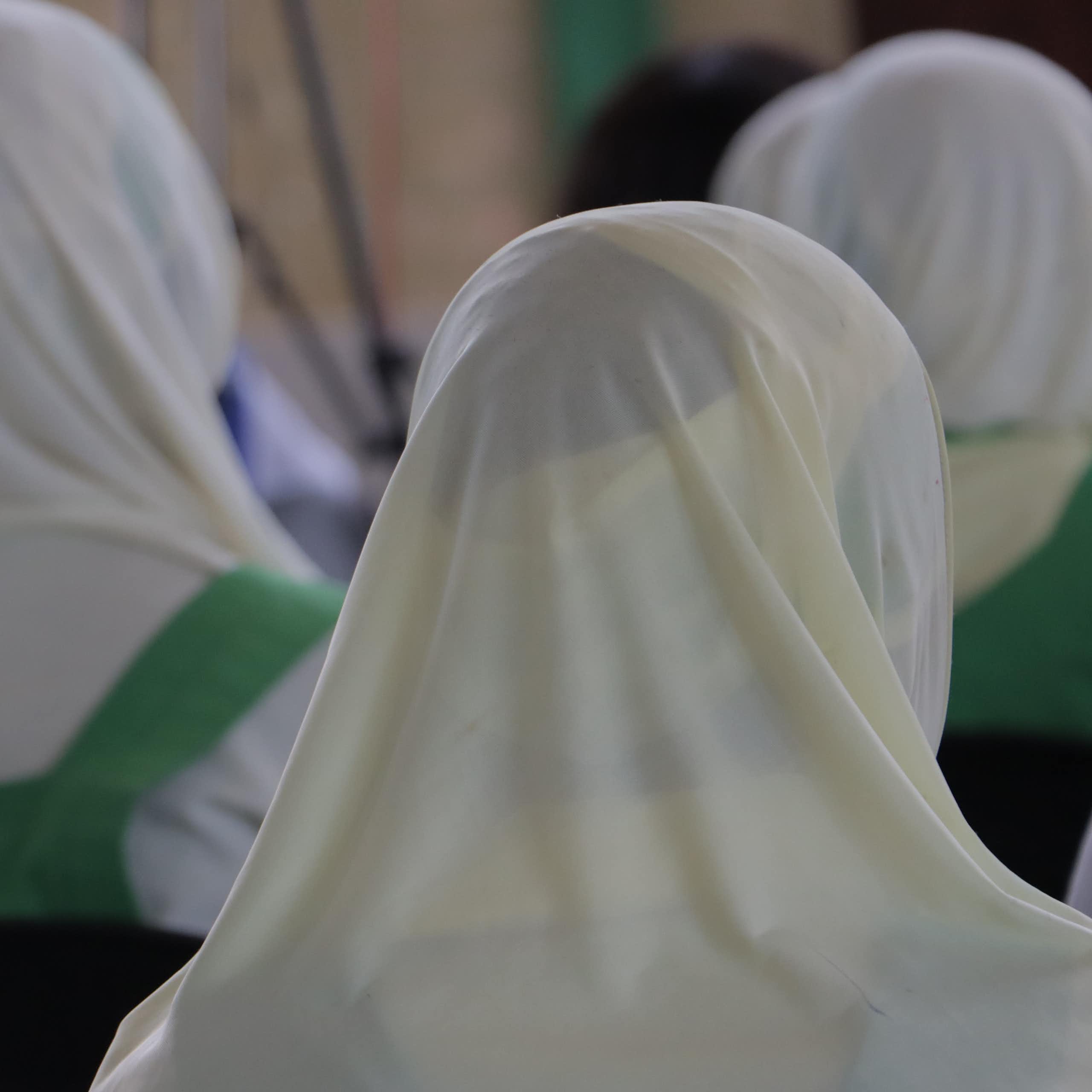 Back view of girls in veils.