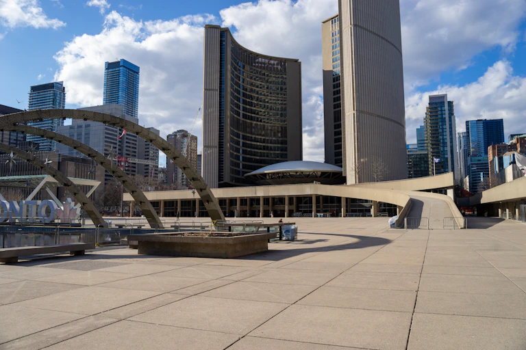 office buildings in an empty square