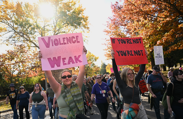 Protesters at march protesting violence against women