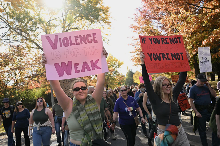 Protesters at march protesting violence against women