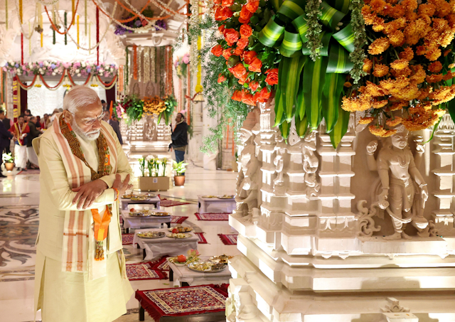 Indian PM, Narendra Modi, inaugurating a Hindu temple at Ayodhya.