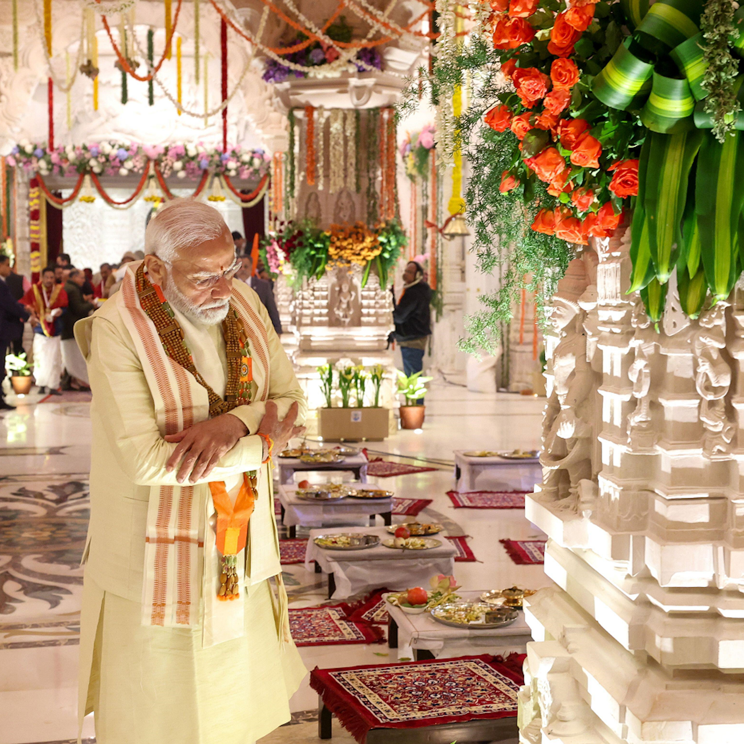 Indian PM, Narendra Modi, inaugurating a Hindu temple at Ayodhya.