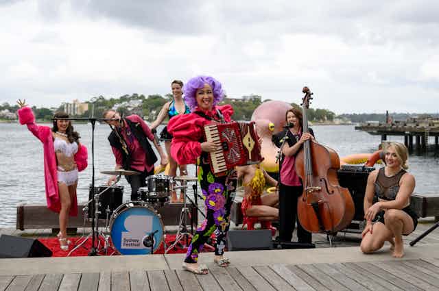 Cabaret performers on Sydney Harbour