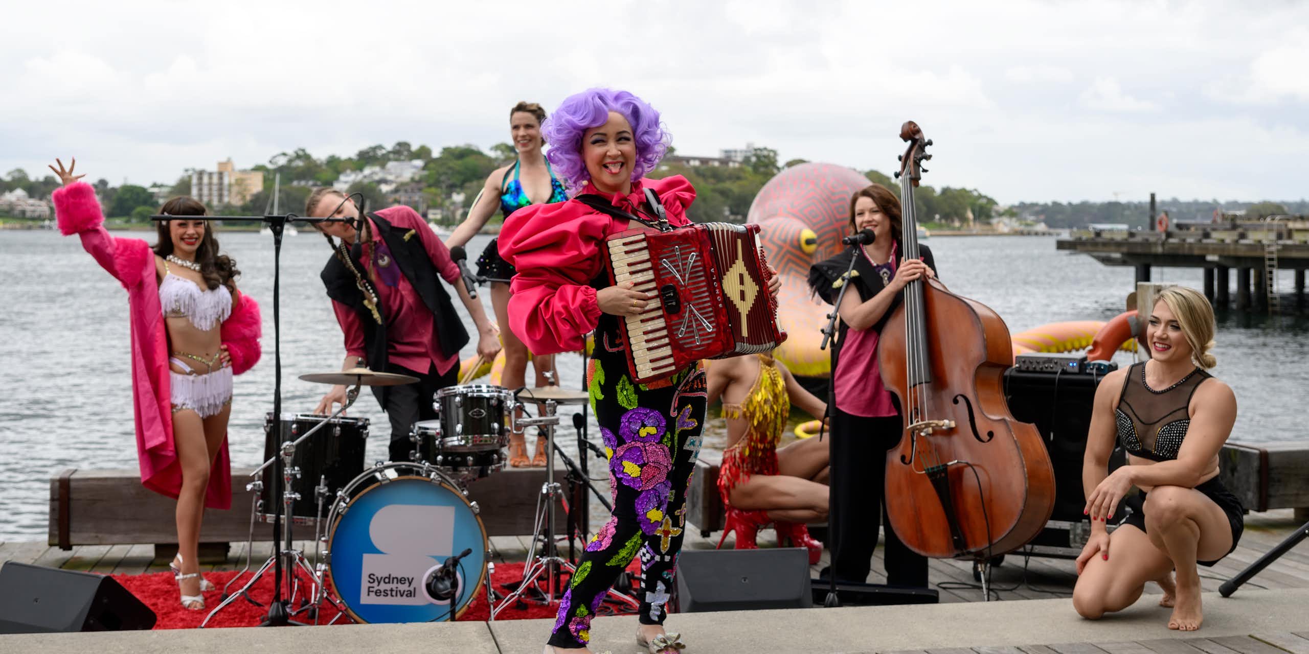Cabaret performers on Sydney Harbour