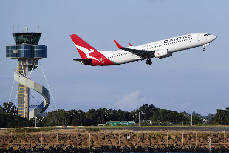 Qantas plane takes off from Sydney airport