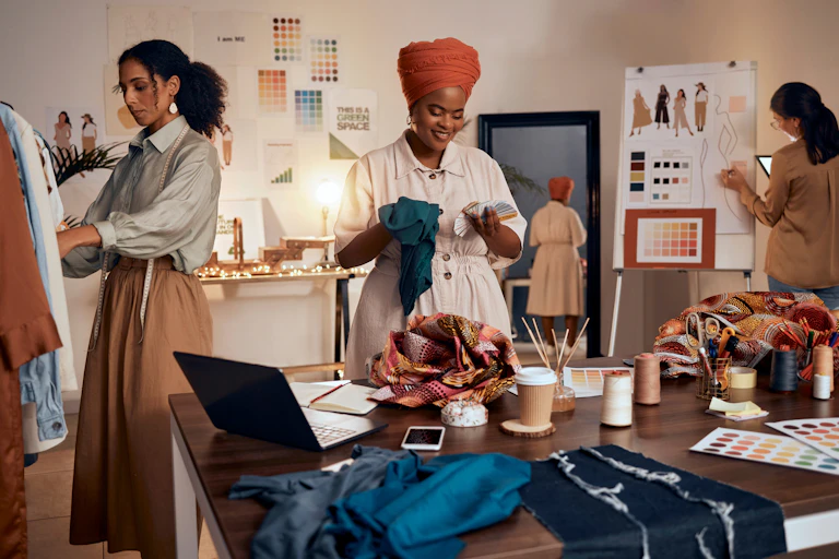 Three women working in an office