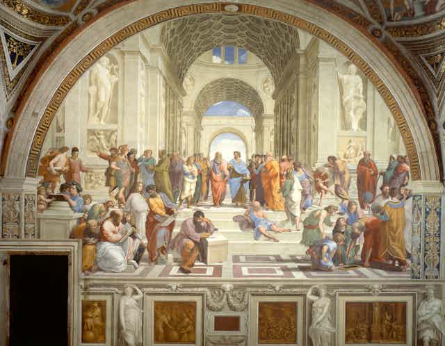 Pintura de Platão e seus alunos
