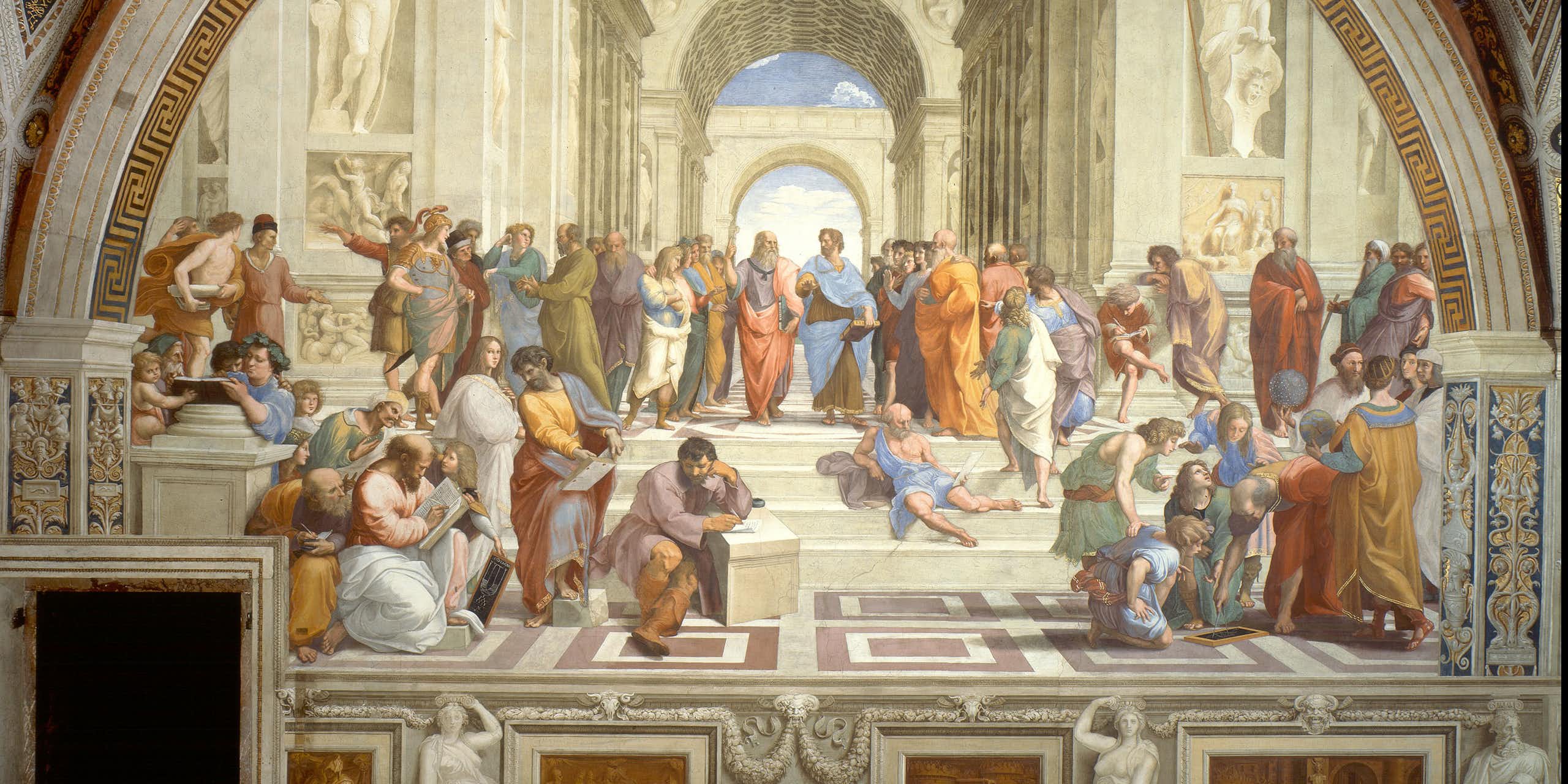 Pintura de Platão e seus alunos