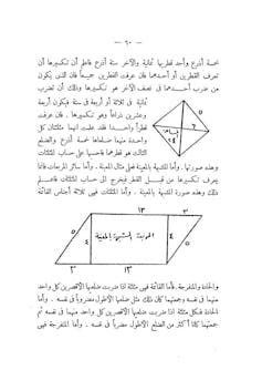 Página escaneada de un libro que muestra texto en árabe con diagramas geométricos sencillos.