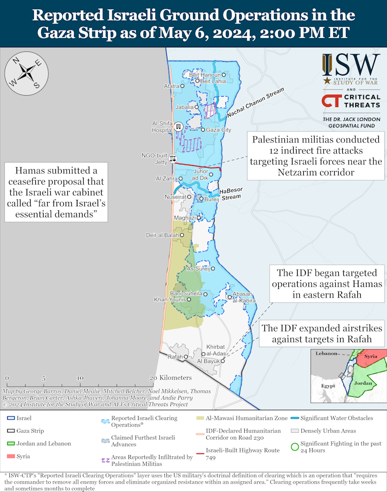 Map of Israeli ground operations in Gaza Strip, May 6 2024.