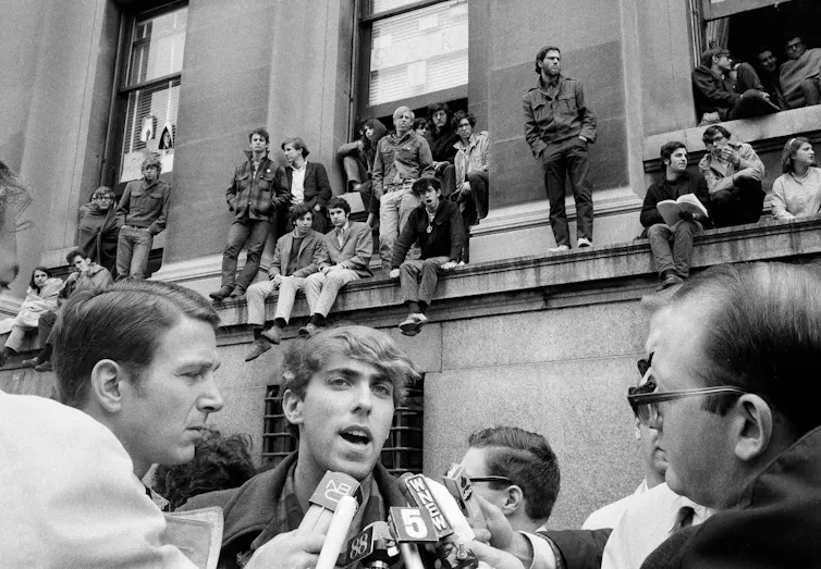 Students crowd around the Low Memorial Library, Columbia University in April 1968.