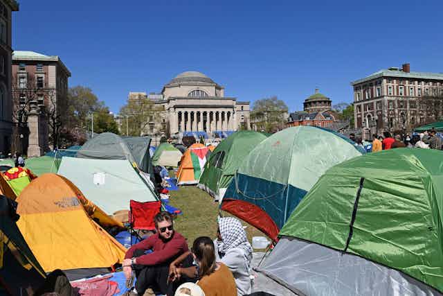 Tents are pitched as part of a student pro-Palestine protest.