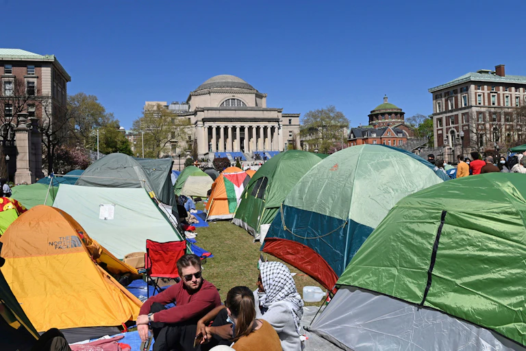 Tents are pitched as part of a student pro-Palestine protest.
