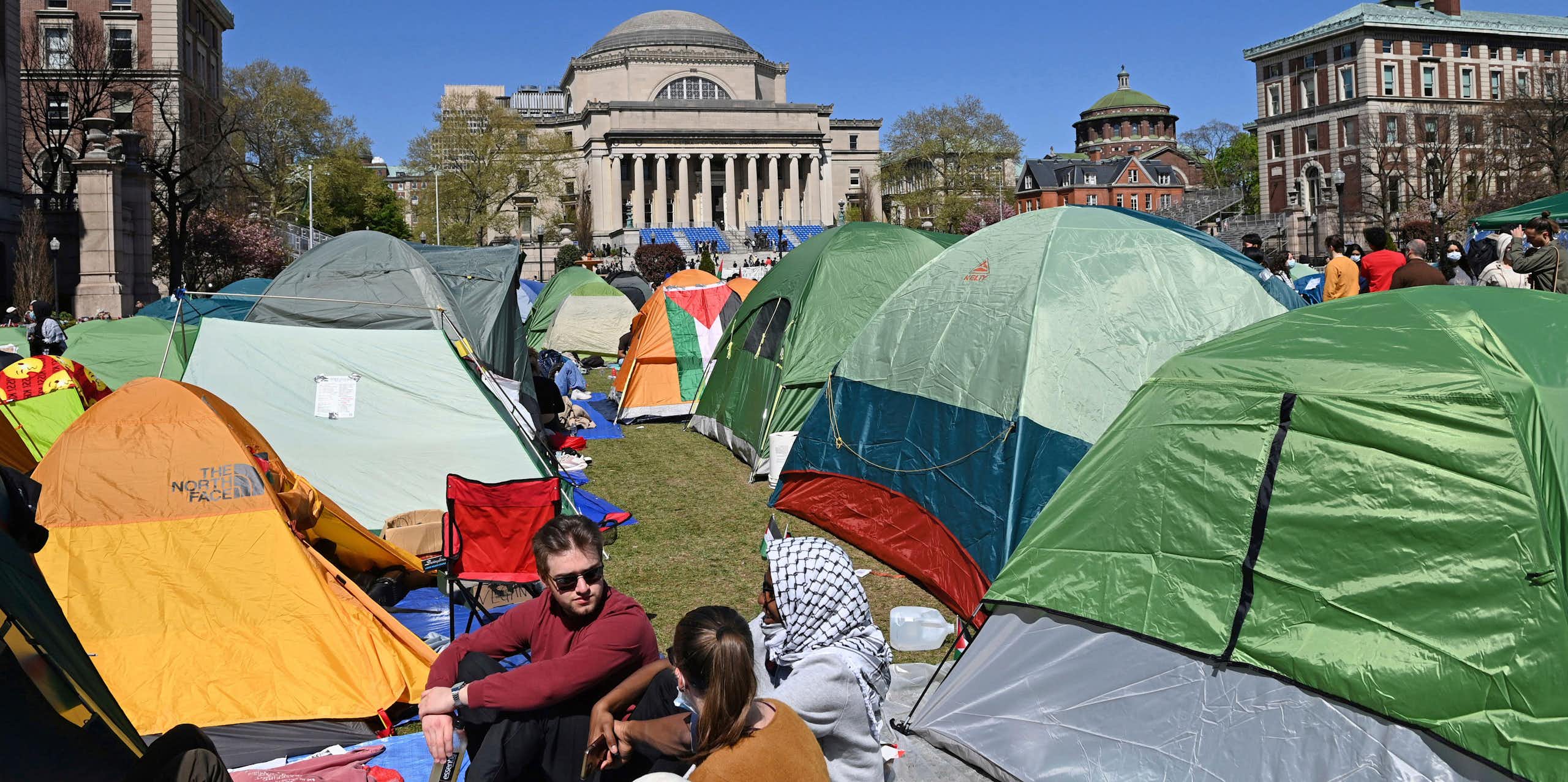 Tents are pitched as part of a student pro-Palestine protest.