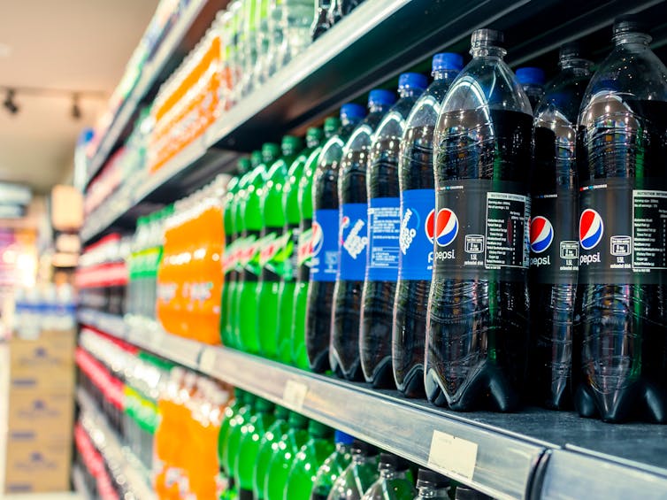 Softdrink on supermarket shelf