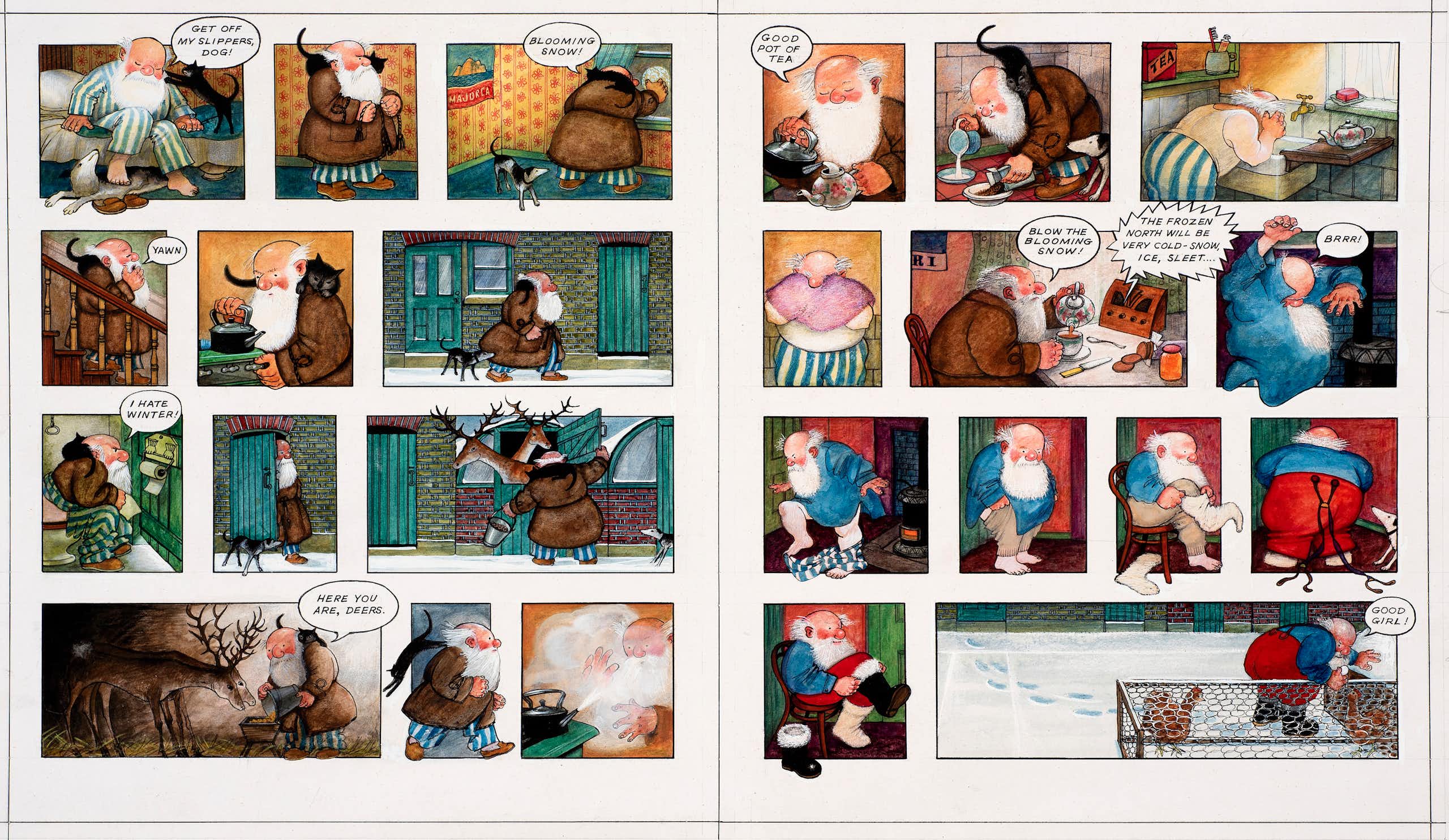 A cartoon strip from a book called Father Christmas by Raymond Briggs.