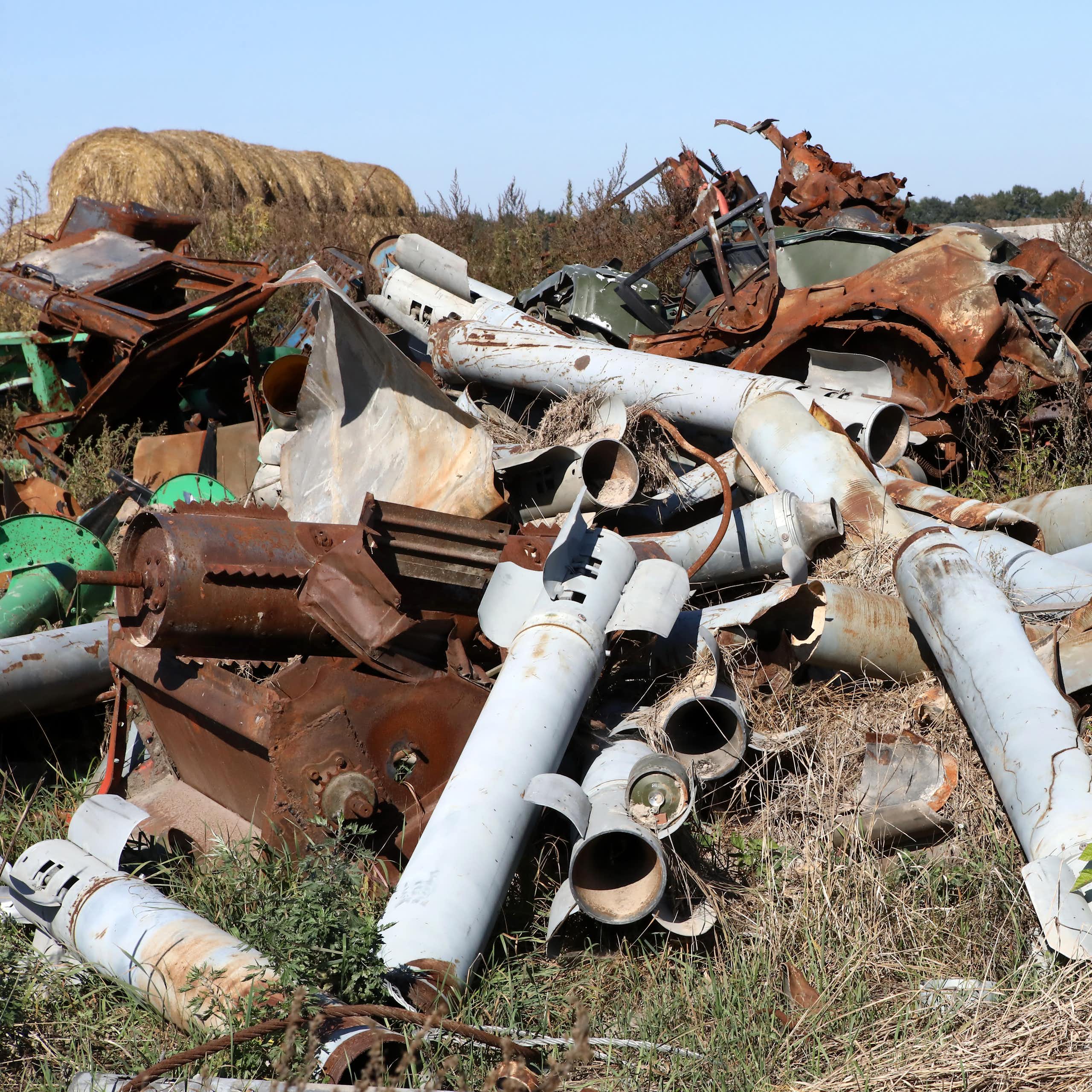 A heap of twisted metal tubes and rusted machinery